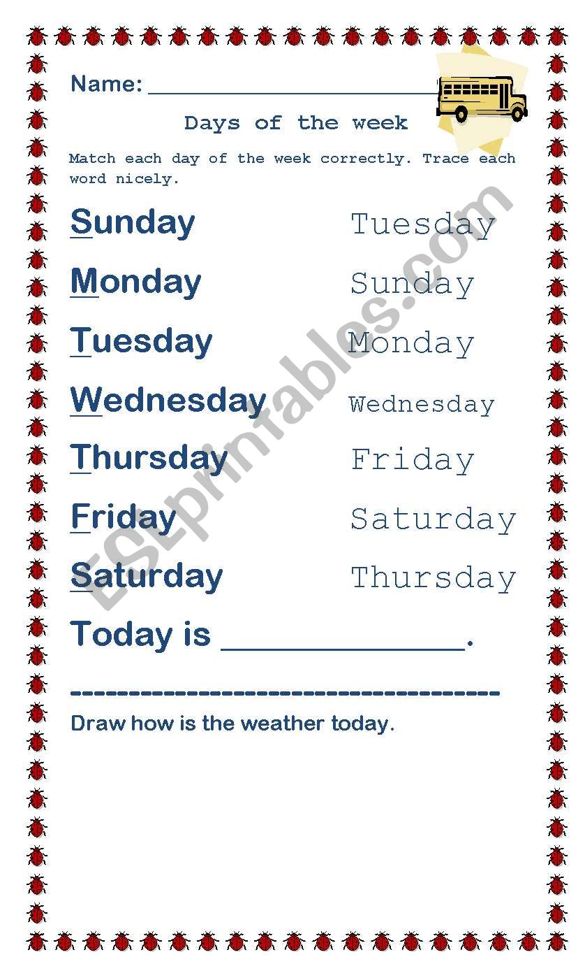 Days of the week worksheet