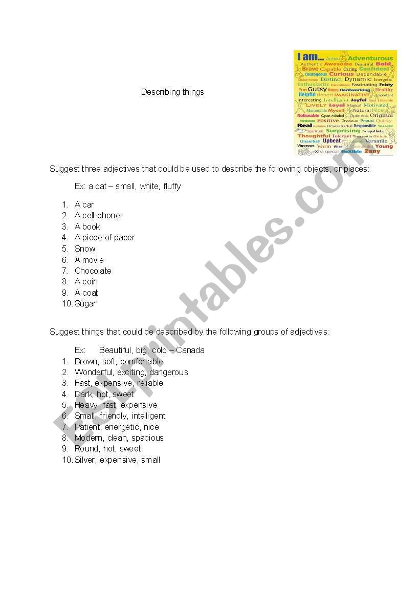 Reviewing Adjectives worksheet