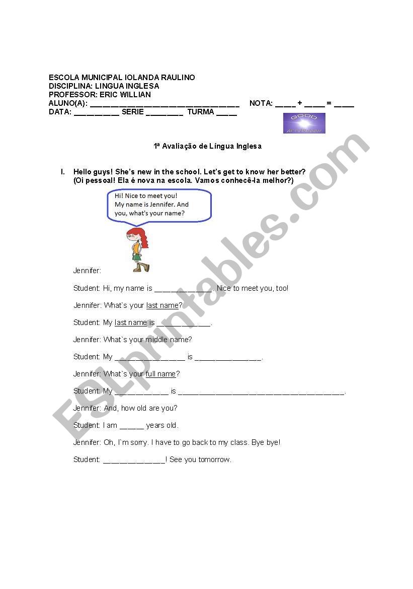 1st day of class worksheet