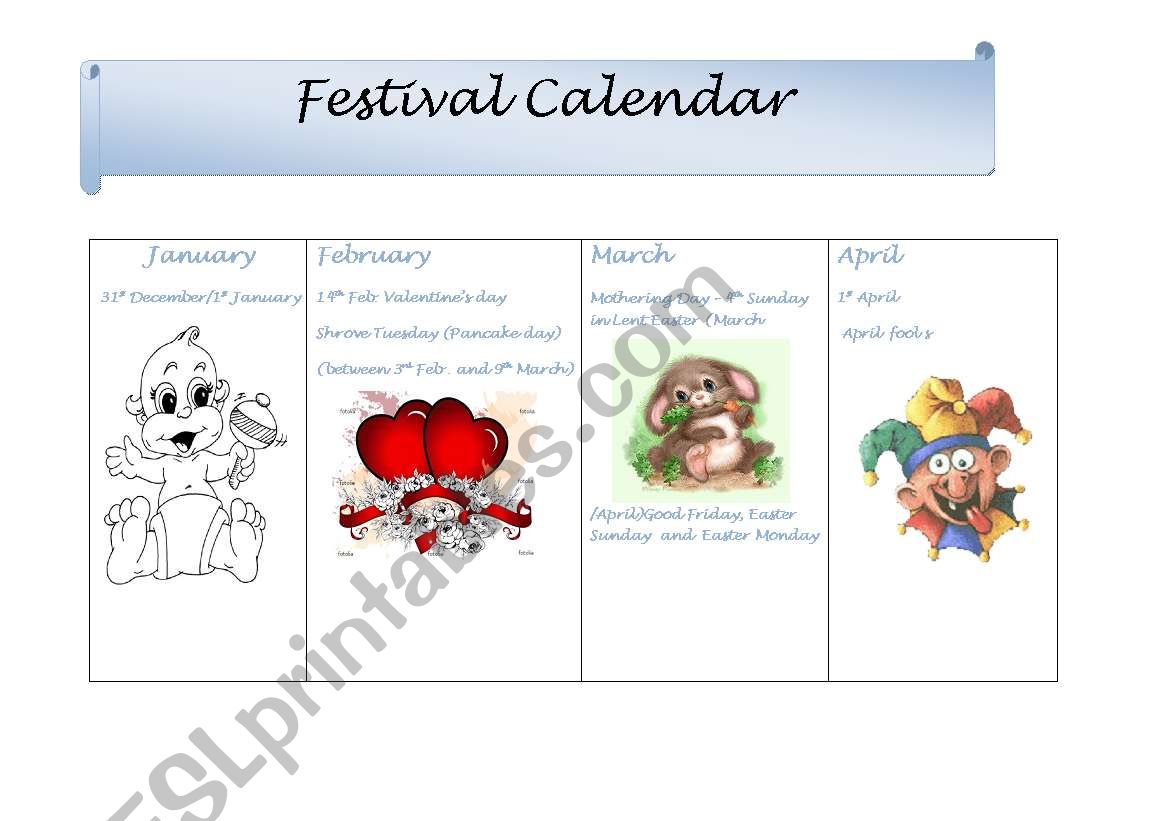 Festival Calendar part I worksheet