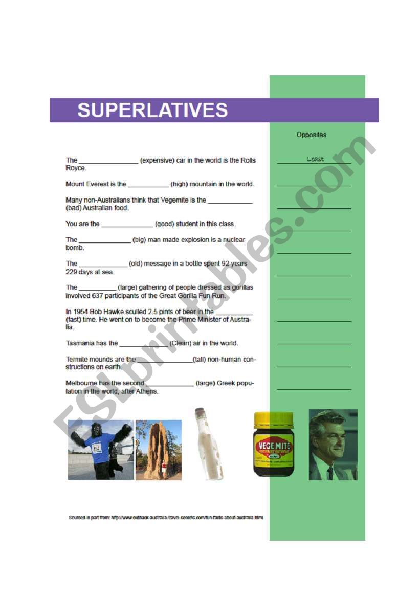 Superlatives worksheet worksheet