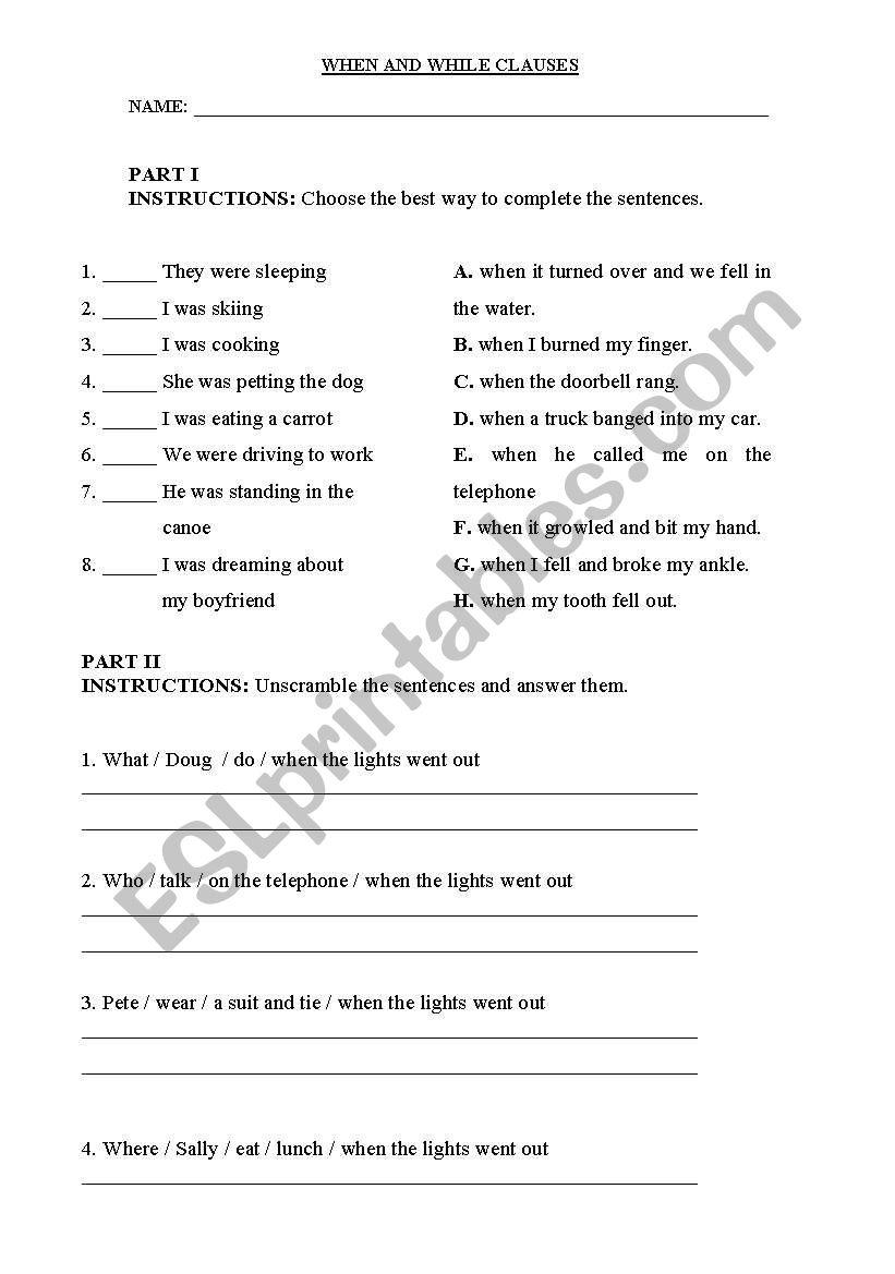 Clauses worksheet