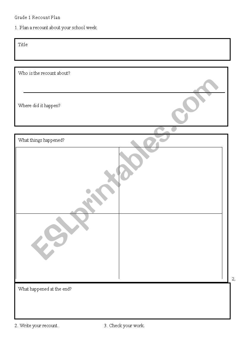 Recount Writing Frame worksheet