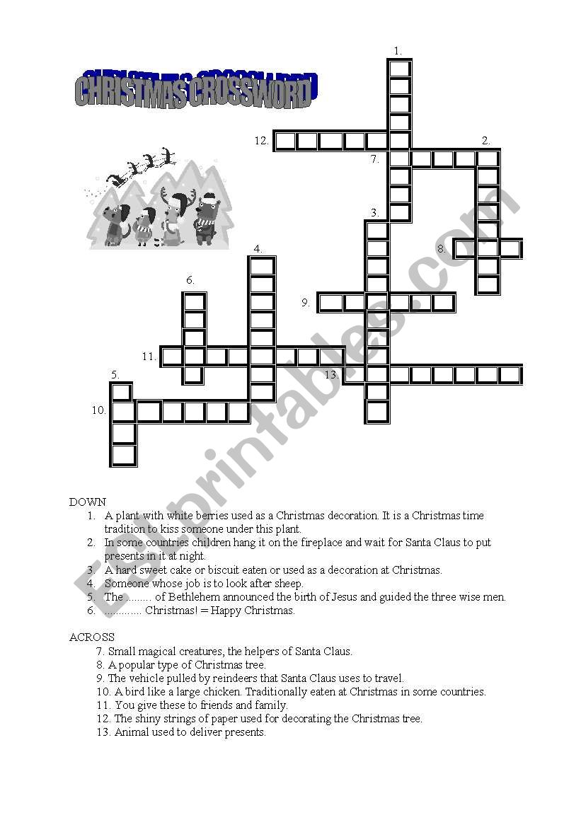 Christmas crossword worksheet