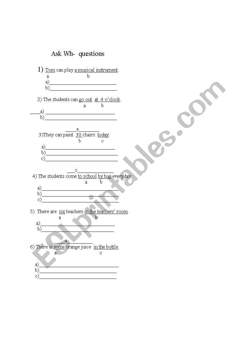 WH- QUESTIONS worksheet