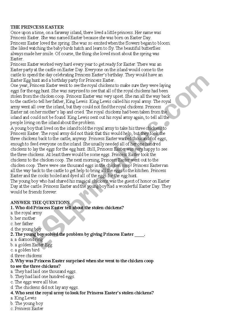 The Princess Easter worksheet