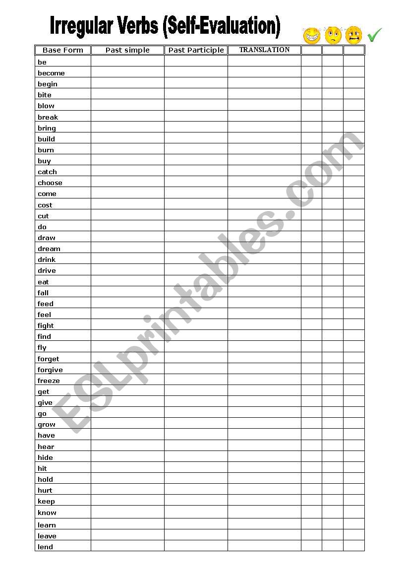 Irregular Verbs (SELF EVALUATION)