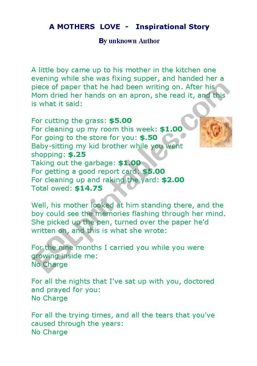 mother love worksheet