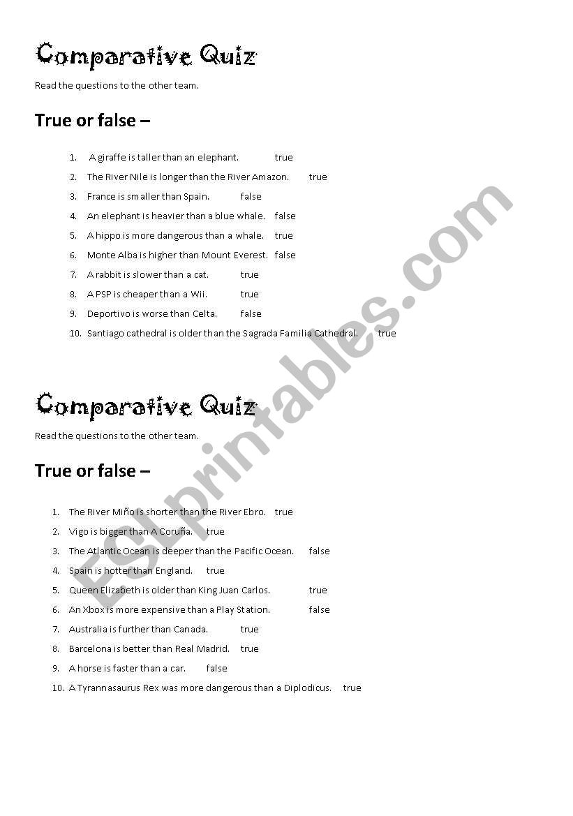 comparative quiz worksheet