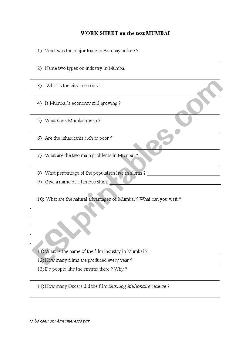 worksheet on mumbai worksheet