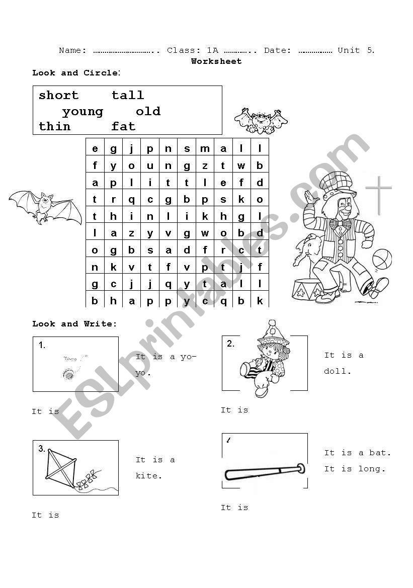 describing things worksheet