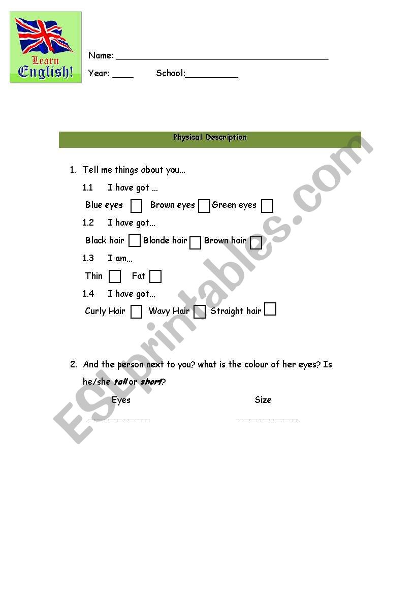 Worksheet physical description