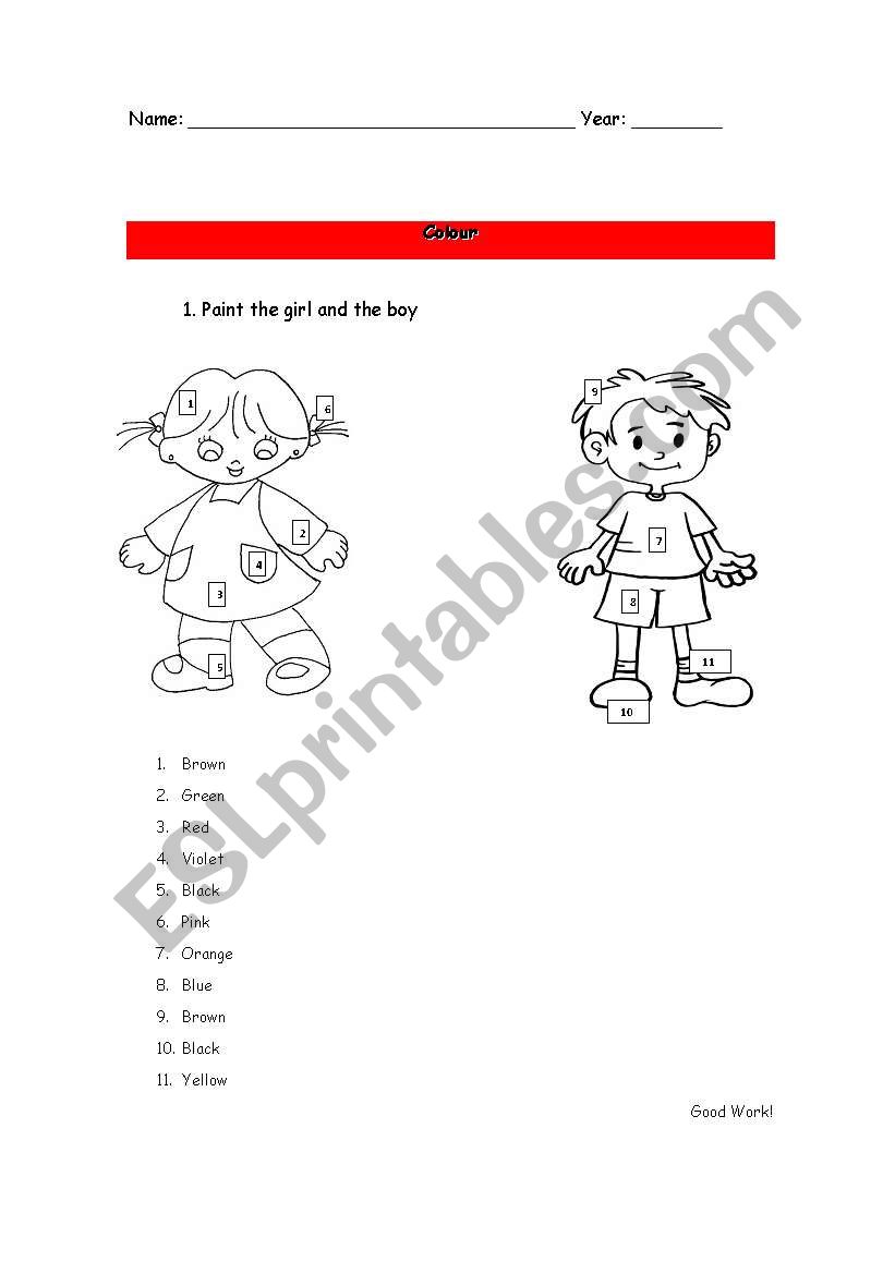 Worksheet - Colours worksheet