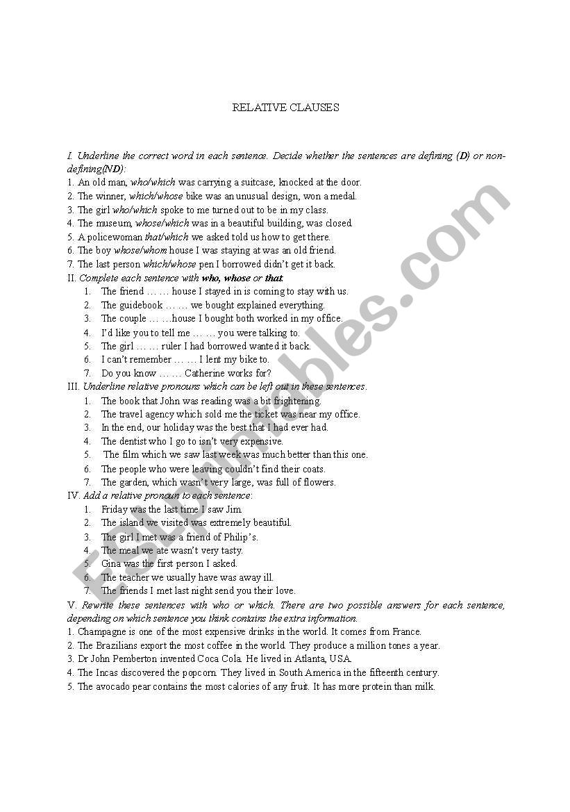 Relative clauses worksheet