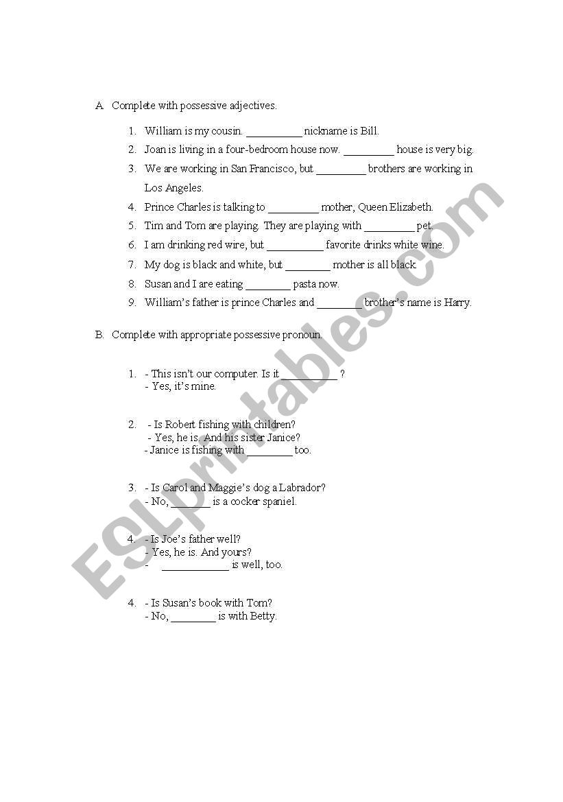 POSSESSIVE ADJECTIVES AND POSSESSIVE PRONOUNS