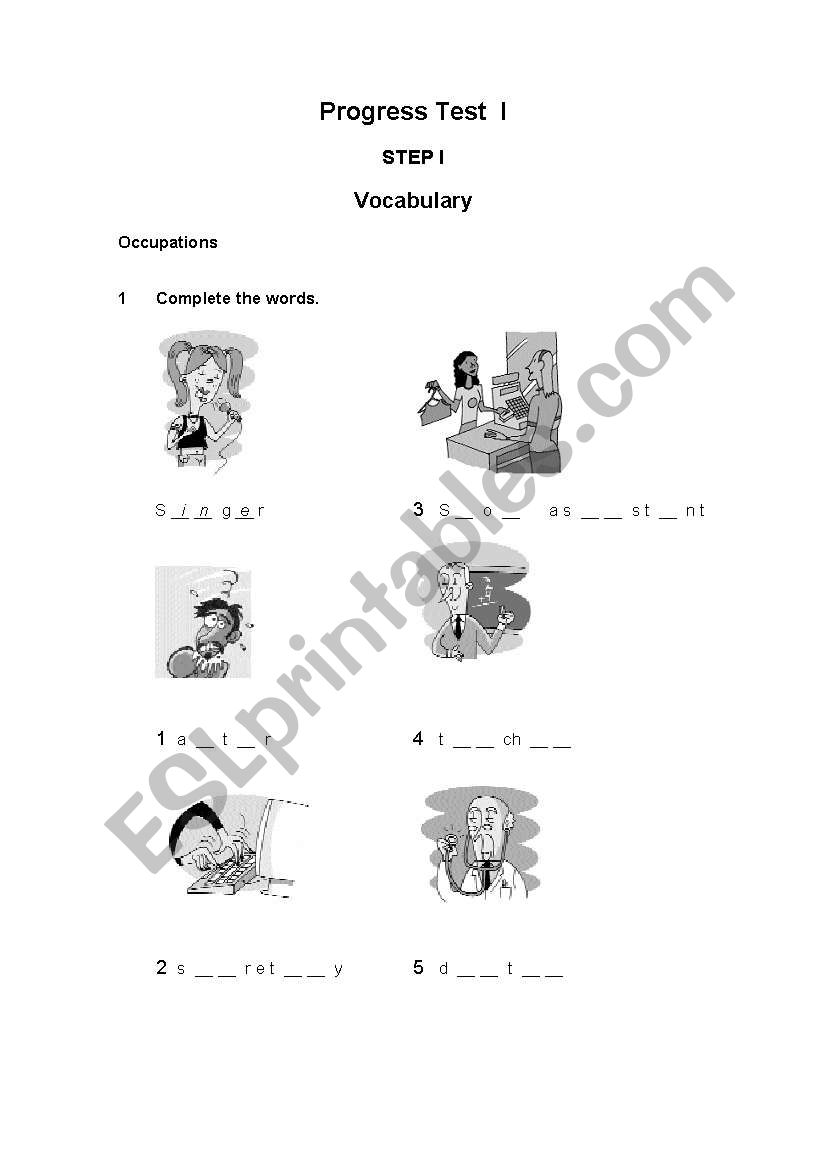 Progress Test worksheet