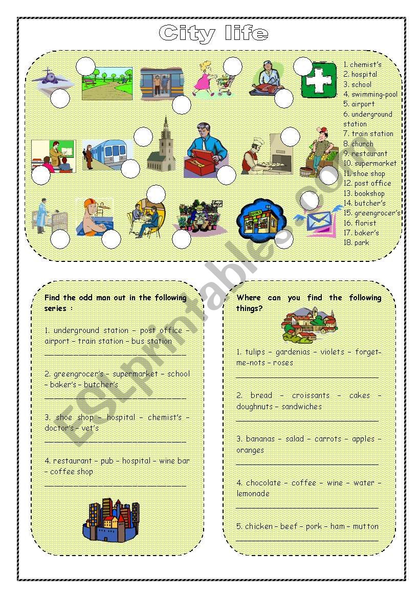 City life worksheet