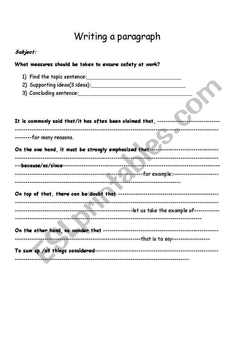 safety at work worksheet