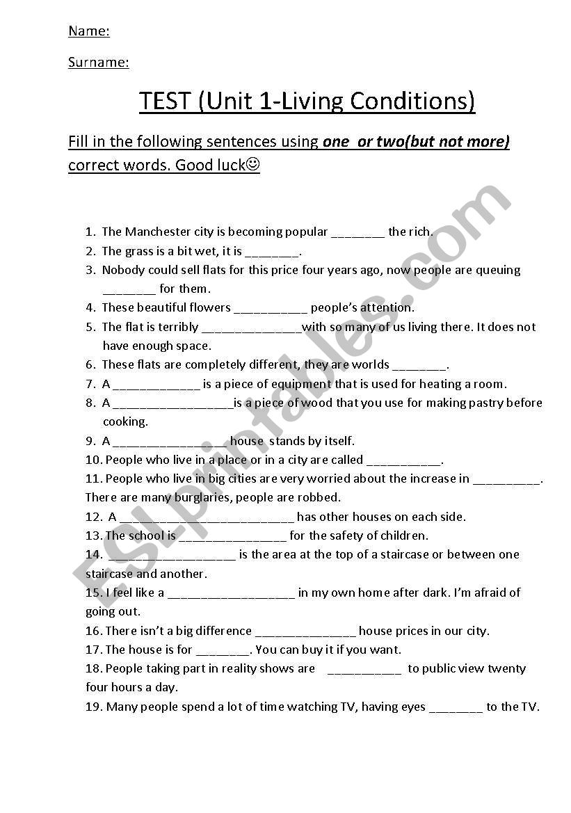 Living conditions worksheet