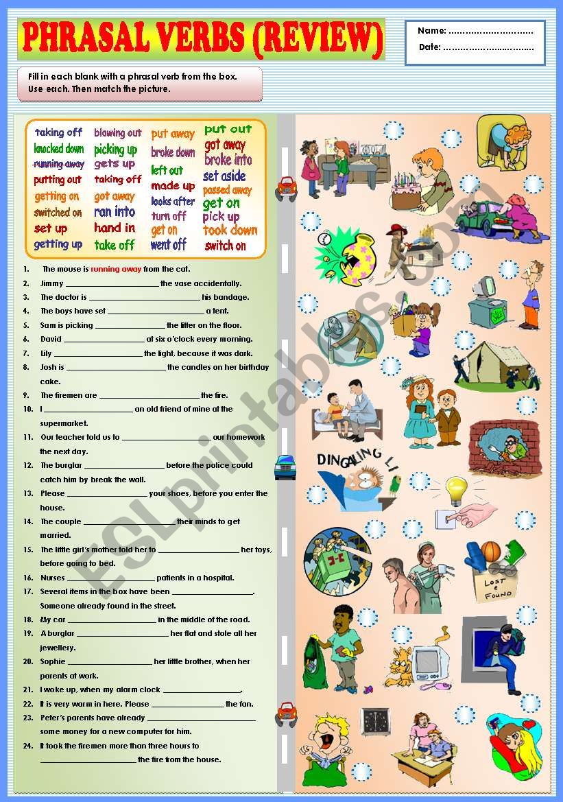 Phrasal verbs (review) + KEY worksheet