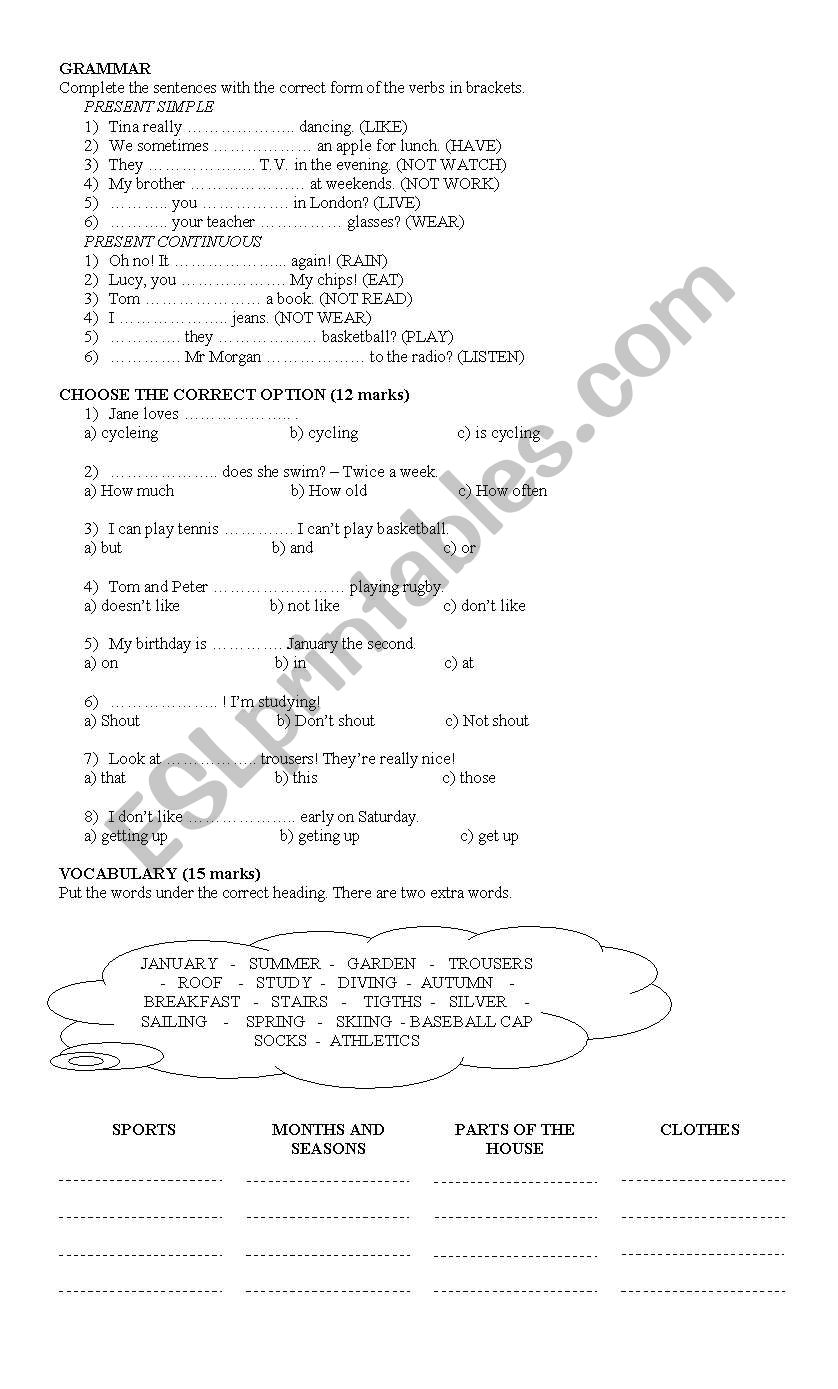 Revision worksheet