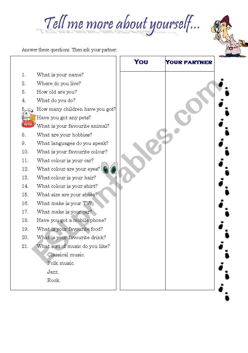 Tell Me More About Yourself ESL Worksheet By Poki who-me-images