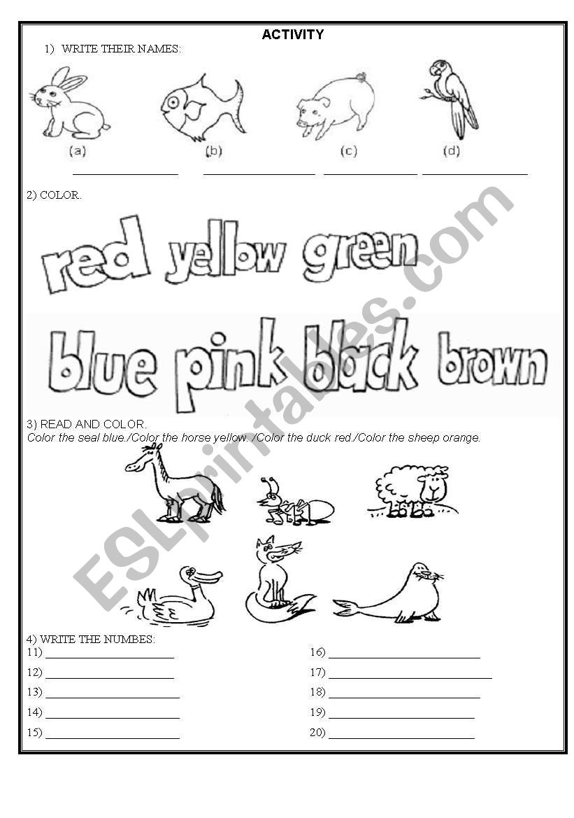 Animals and numbers worksheet