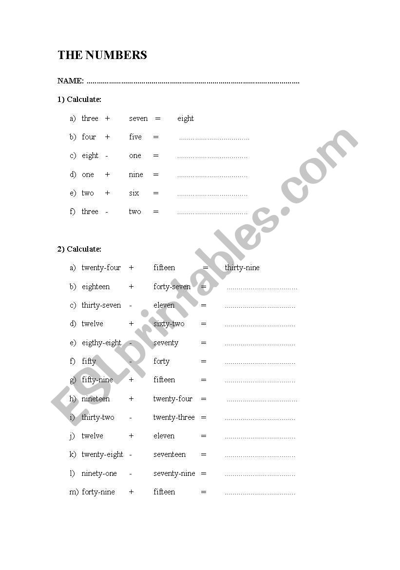 Numbers 1-100 worksheet