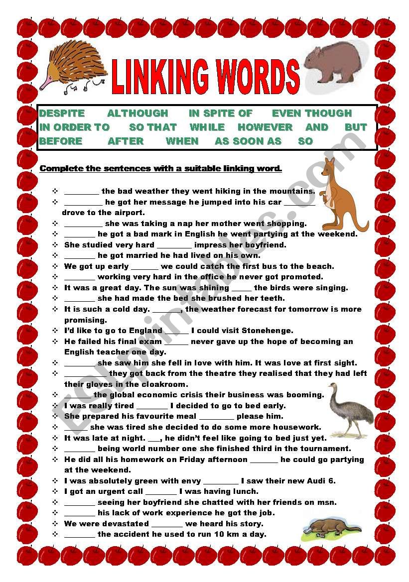 Linking words worksheet