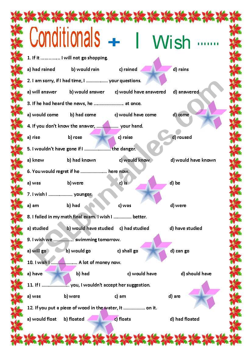 Conditionals + I wish ...... worksheet