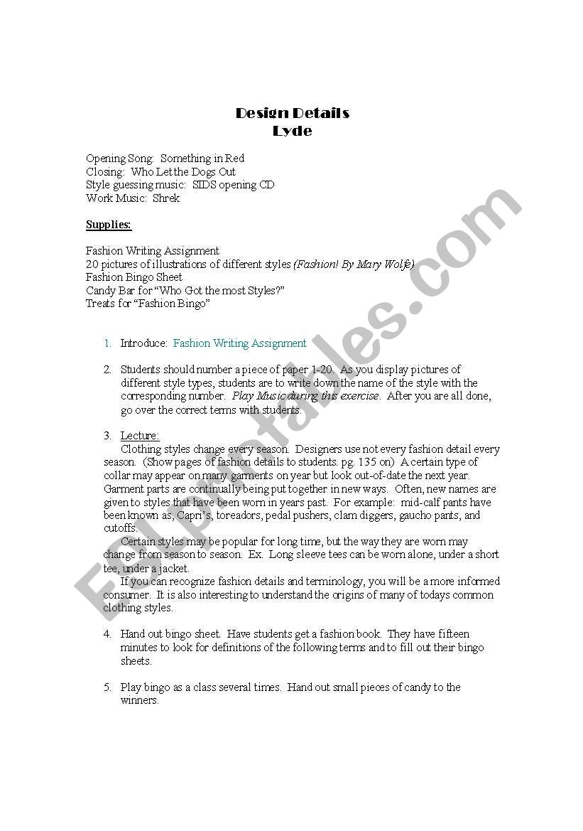 Fashion Detail worksheet