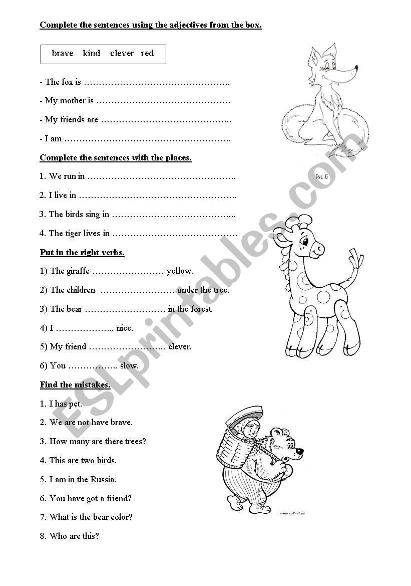 Elementary kids sentences worksheet