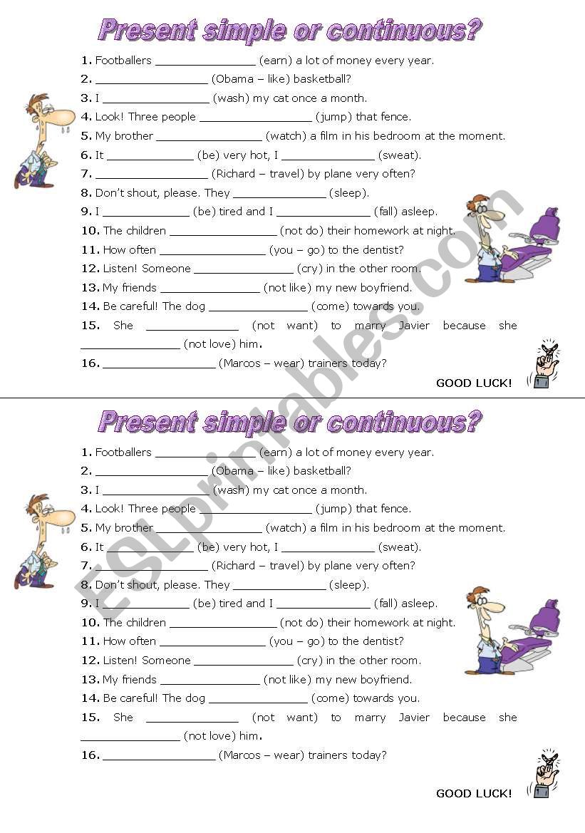 present simple or continuous worksheet