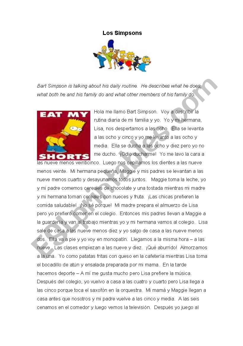 Simpsons daily routine.  worksheet