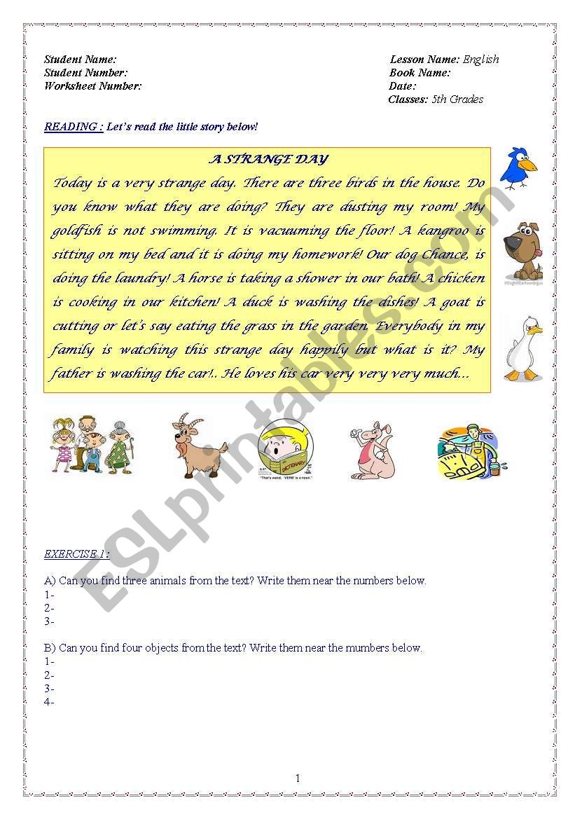 4 pages long worksheet on housework with reading and writing, vocabulary exercises