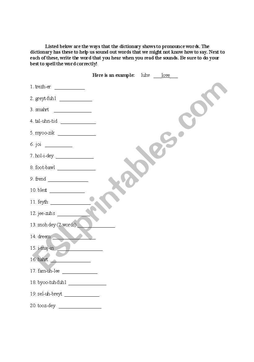 Word Pronunciation Puzzle worksheet