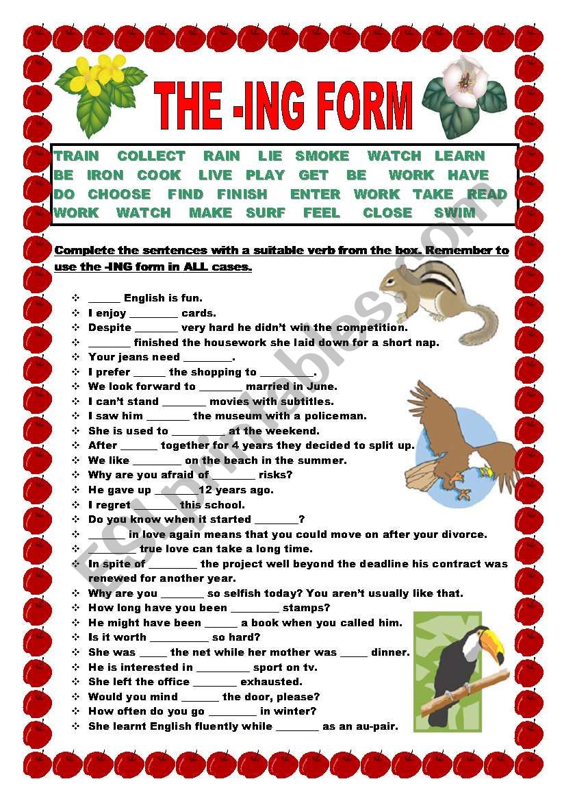 Esl Verb Ing Worksheets