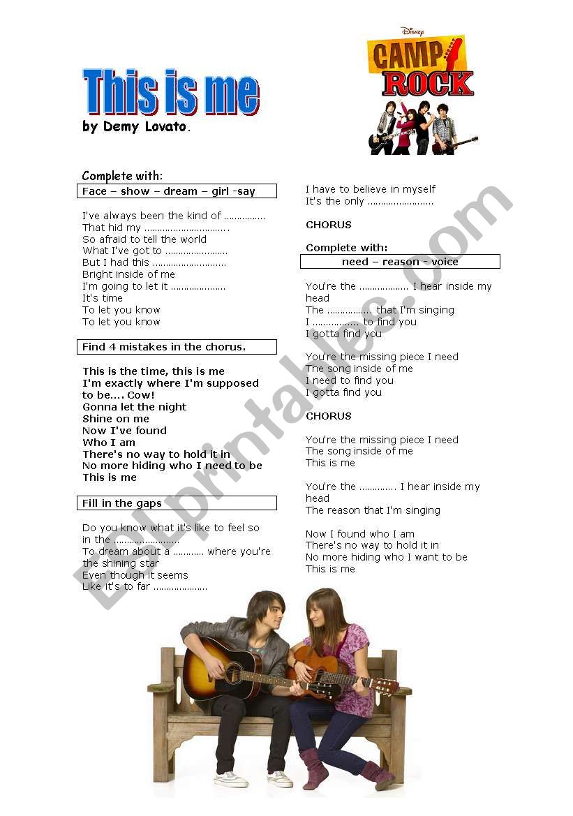 Demi lovato this is me worksheet
