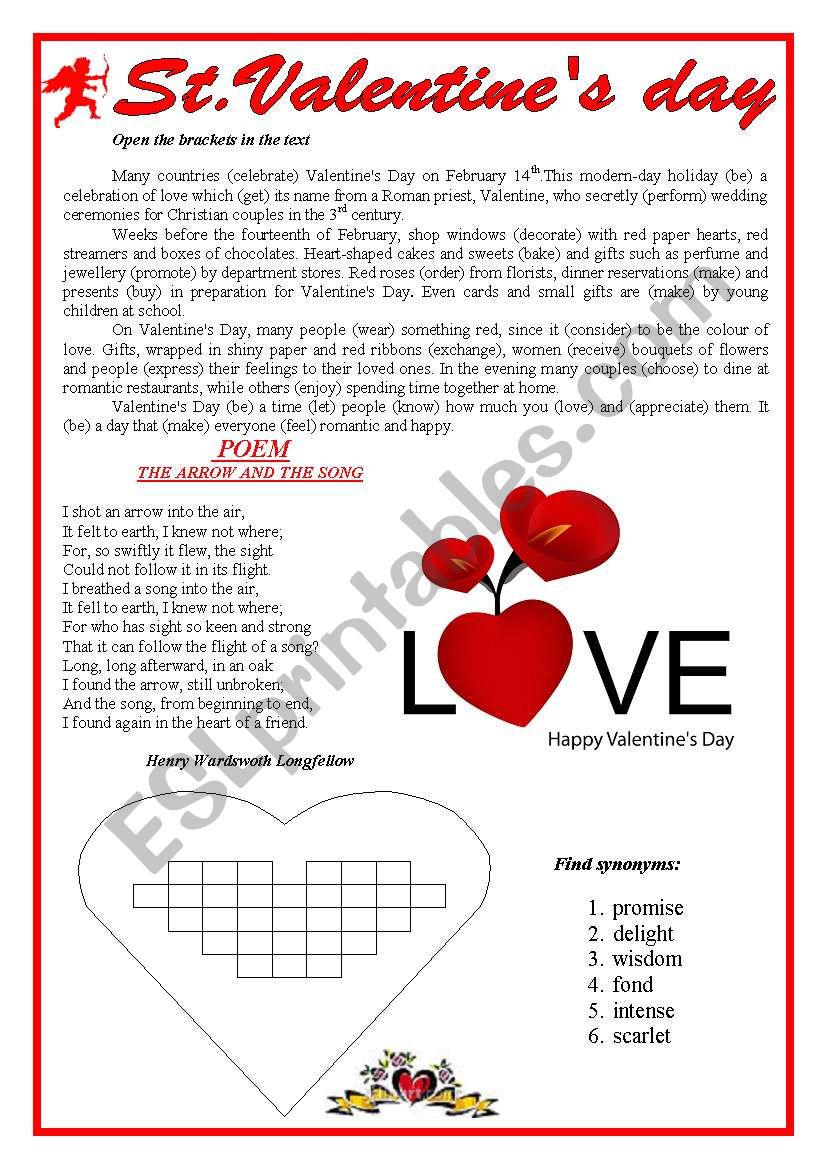 St.Valentine Day worksheet