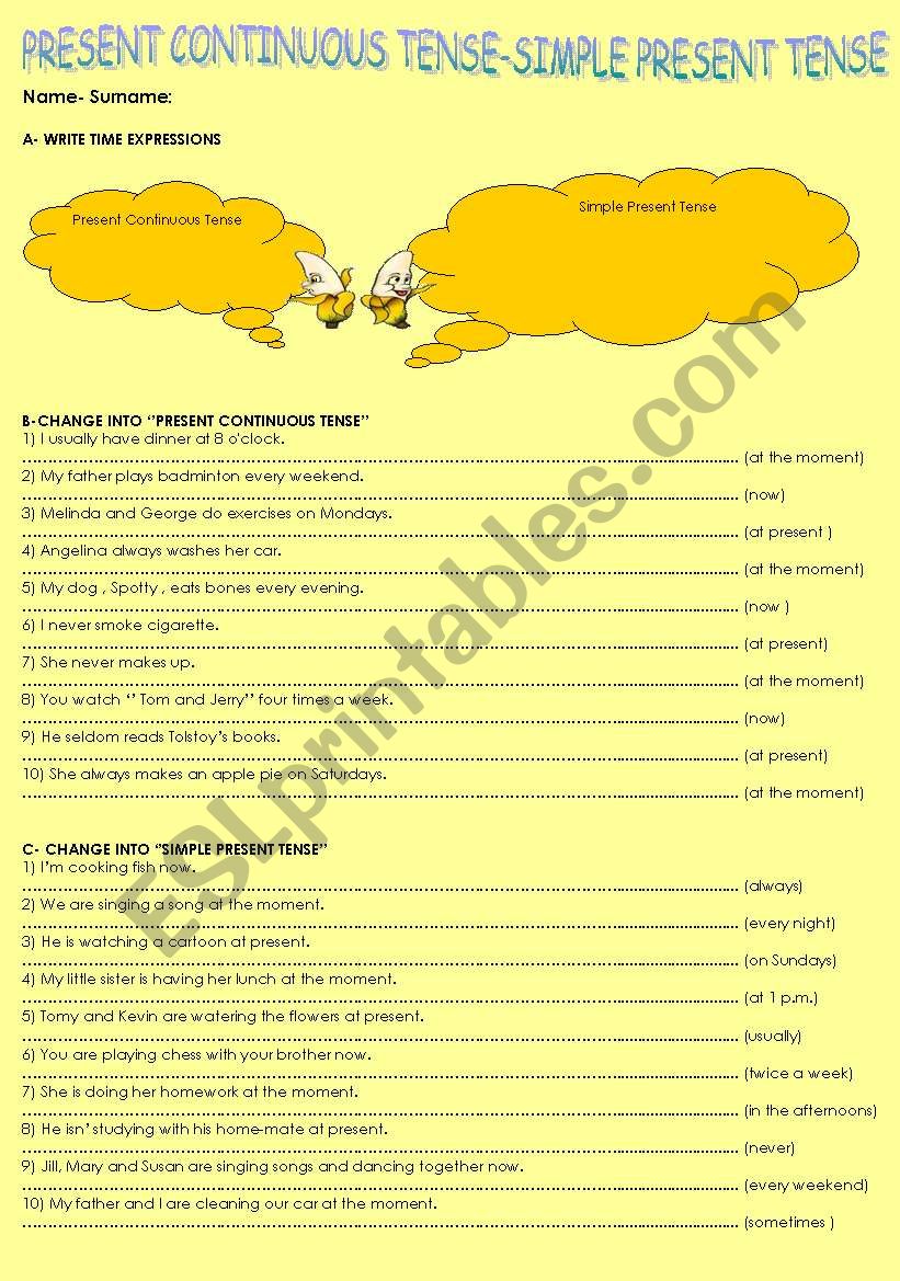 present continuous tense-simple presen tense