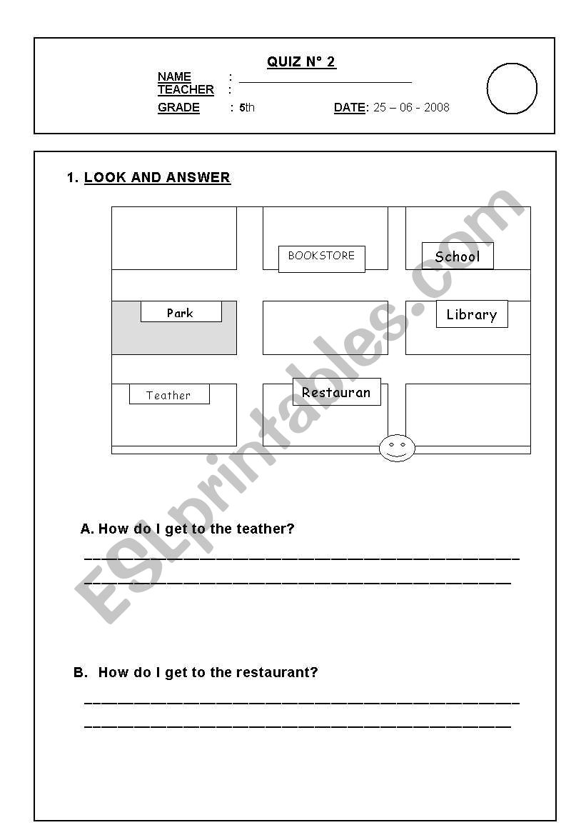 TEST (DIRECTIONS AND PLACES) worksheet