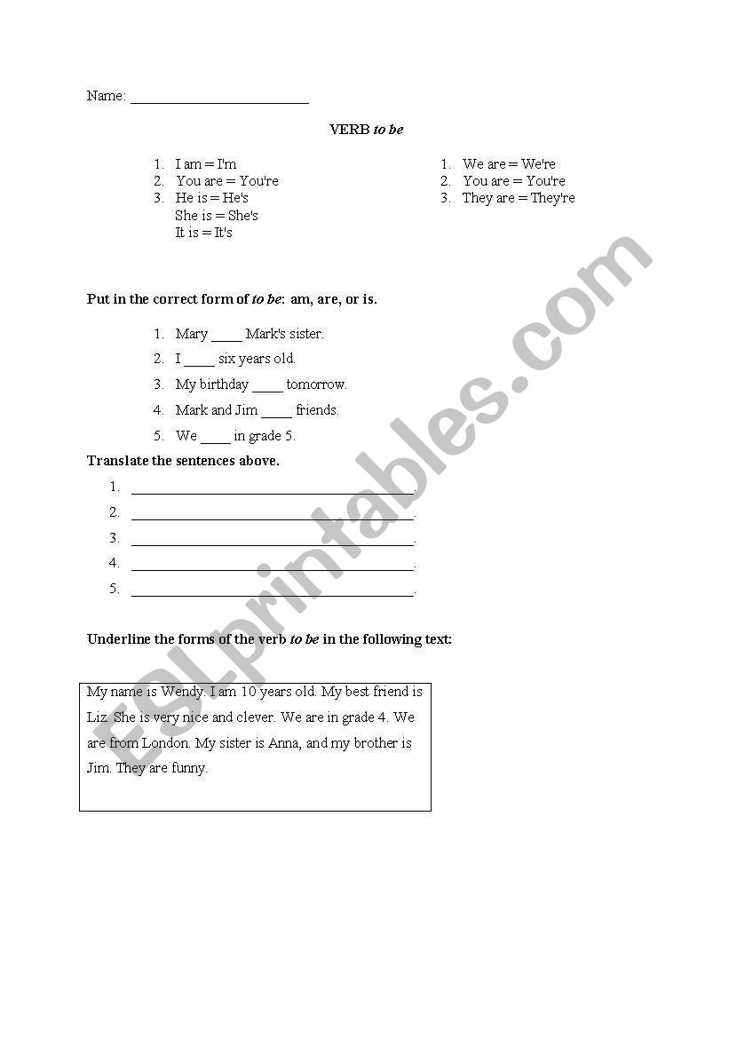 to be worksheet