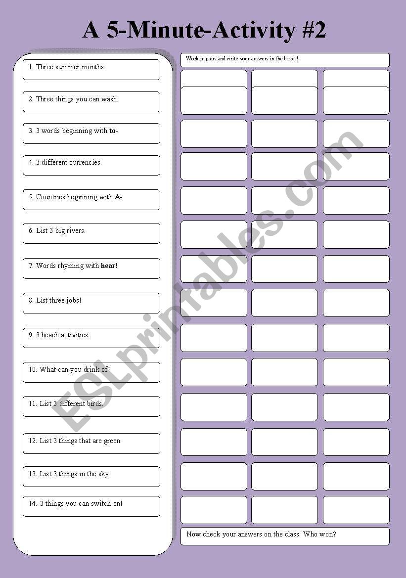 A 5-Minute-Activity #2 worksheet