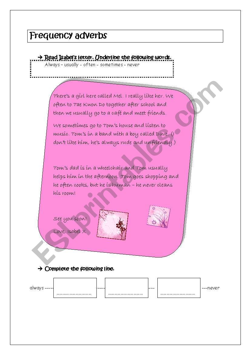 Frequency adverbs worksheet