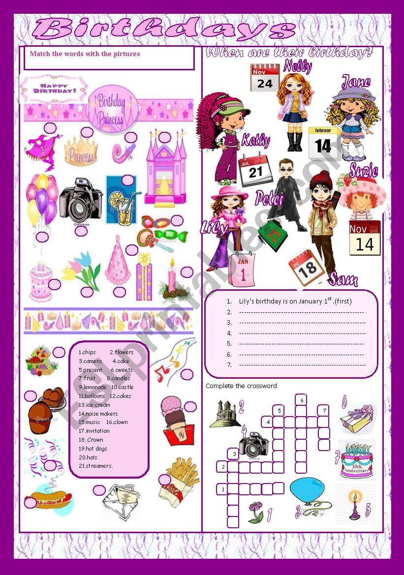 Birthdays worksheet