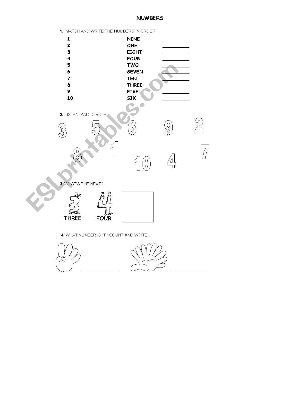 NUMBERS worksheet