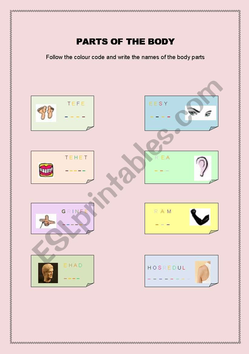 CRACK THE CODE. BODY PARTS worksheet