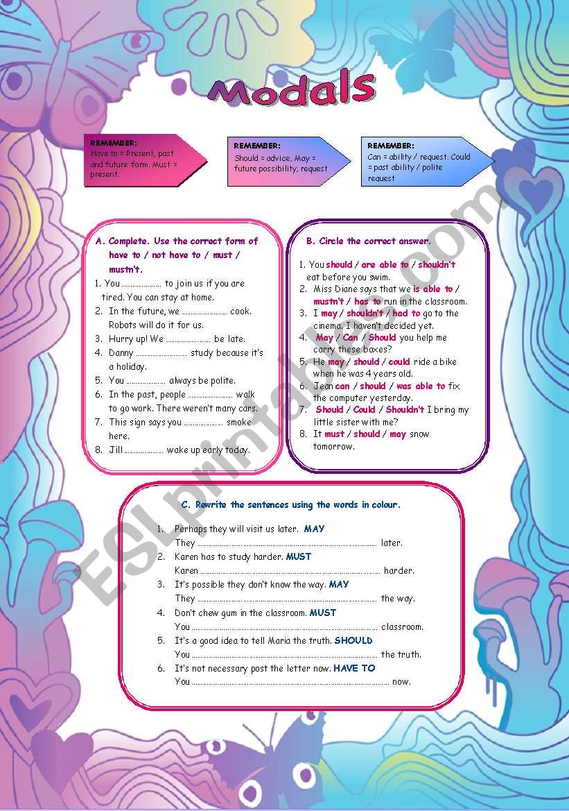 Modals worksheet