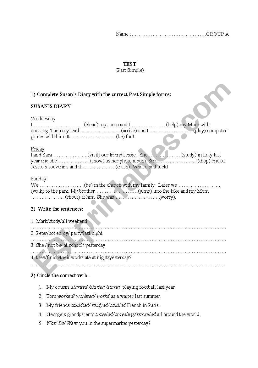 Past Simple - test worksheet