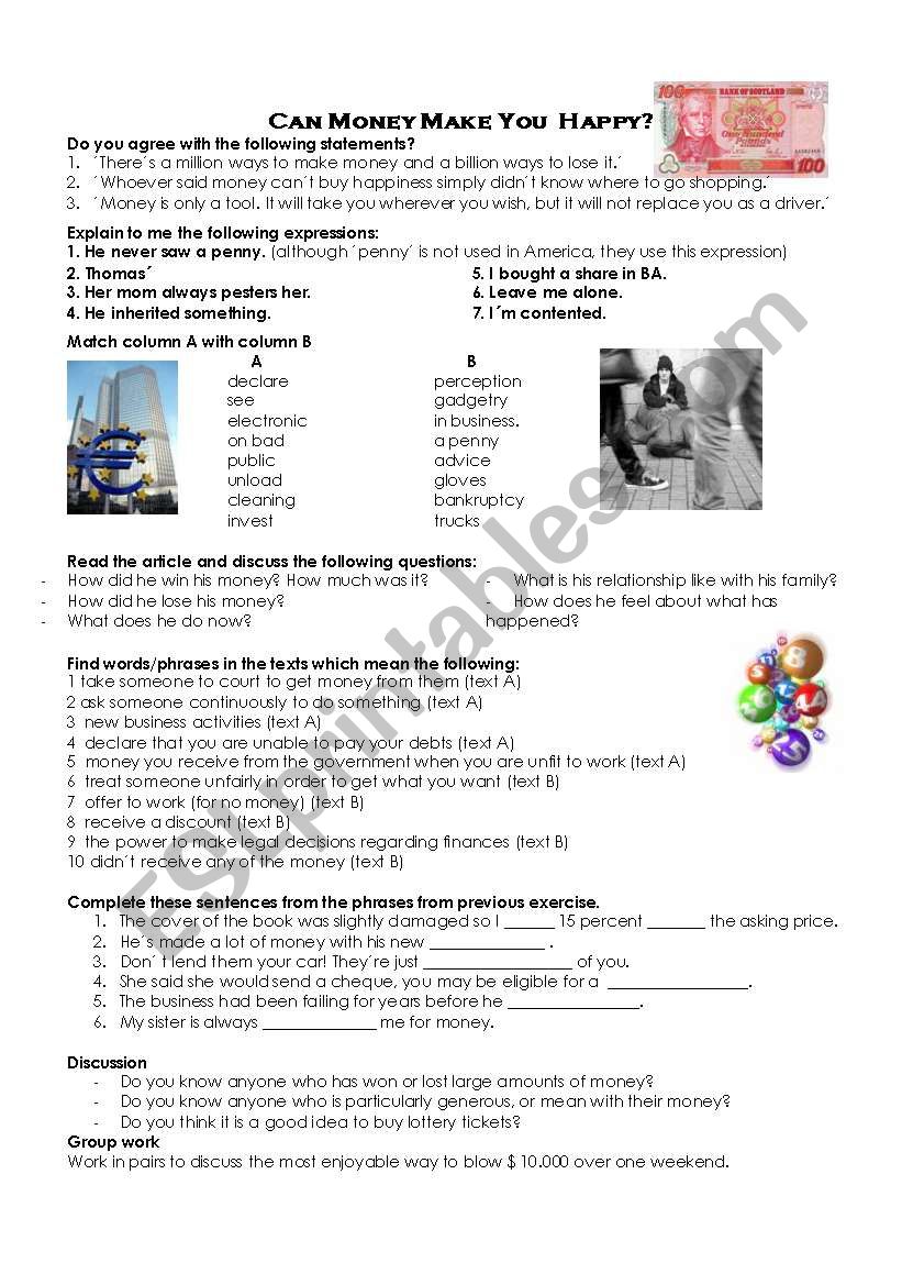 Can money make you happy? worksheet